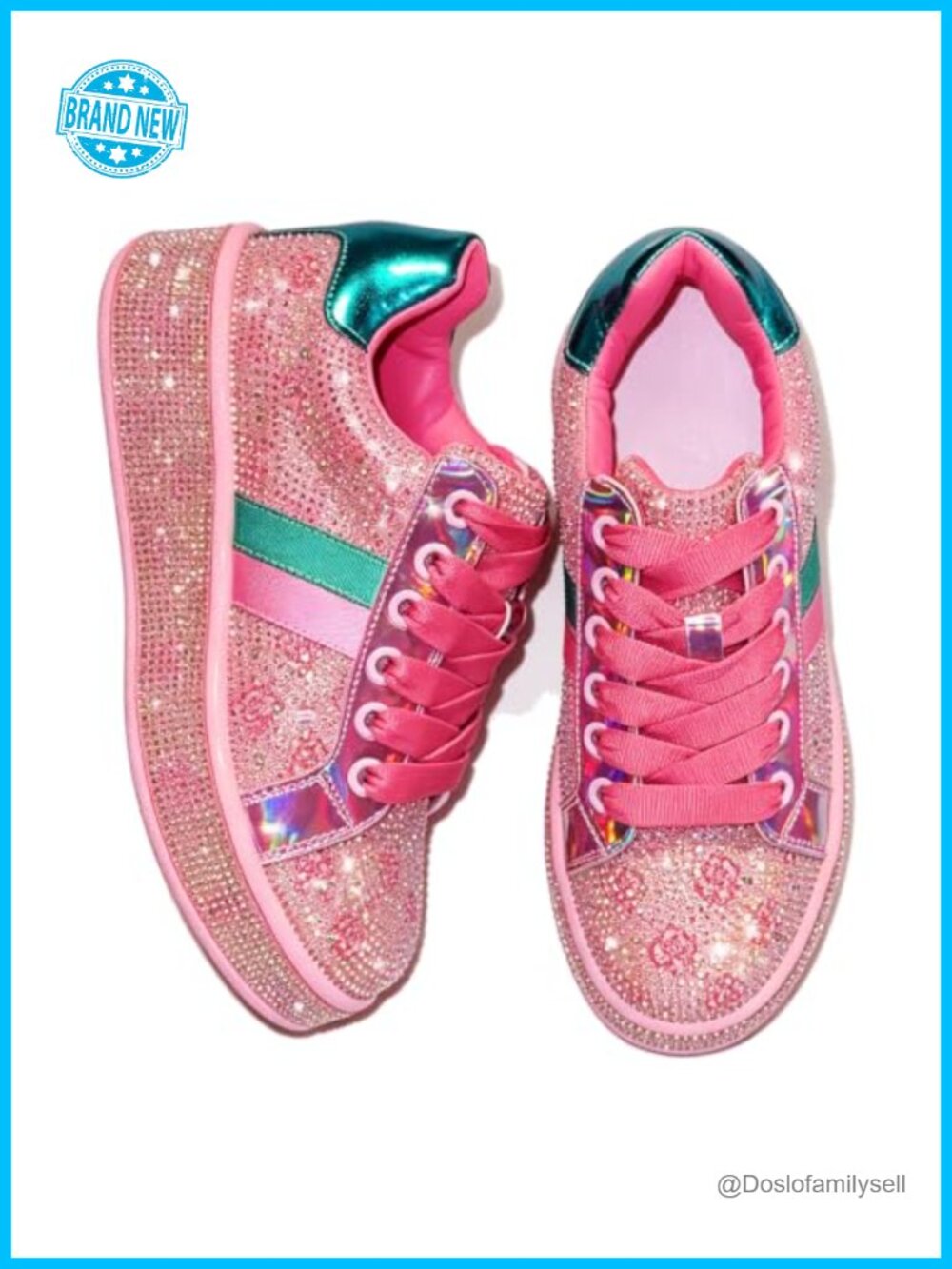 Rhinestone Platform Lace Up Sneakers Rave Party Wedding Shoes